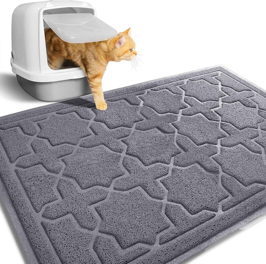Cat Litter Mat, Litter Trapping Waterproof Non Slip PVC Mat, Scatter Control Easy Clean for Litter Box, 35.4"X23.6", Dark Grey
