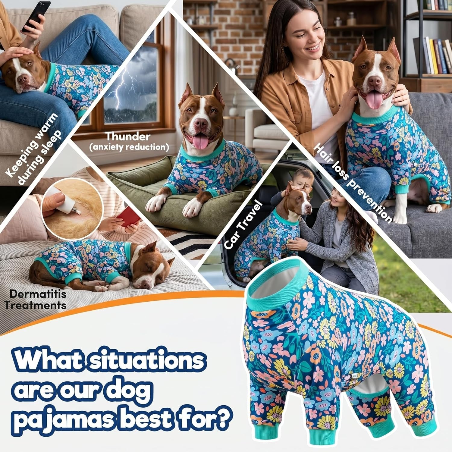 Onsie for Dog after Surgery Big Dogs, Big Dog Clothes, Post Surgery Onesie, Lightweight Fabric Pitbull Dog Pullover Pajamas, Puppy Pajamas, Pitbull Clothes, Blue Green M