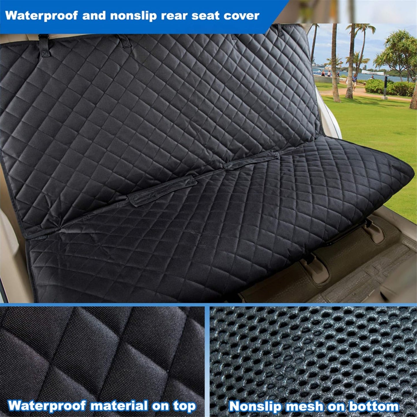 Heavy-Duty Waterproof Nonslip Pet Car Seat Cover Protector for Dogs - Universal Fit for Vehicles, Trucks & SUVs (Black)