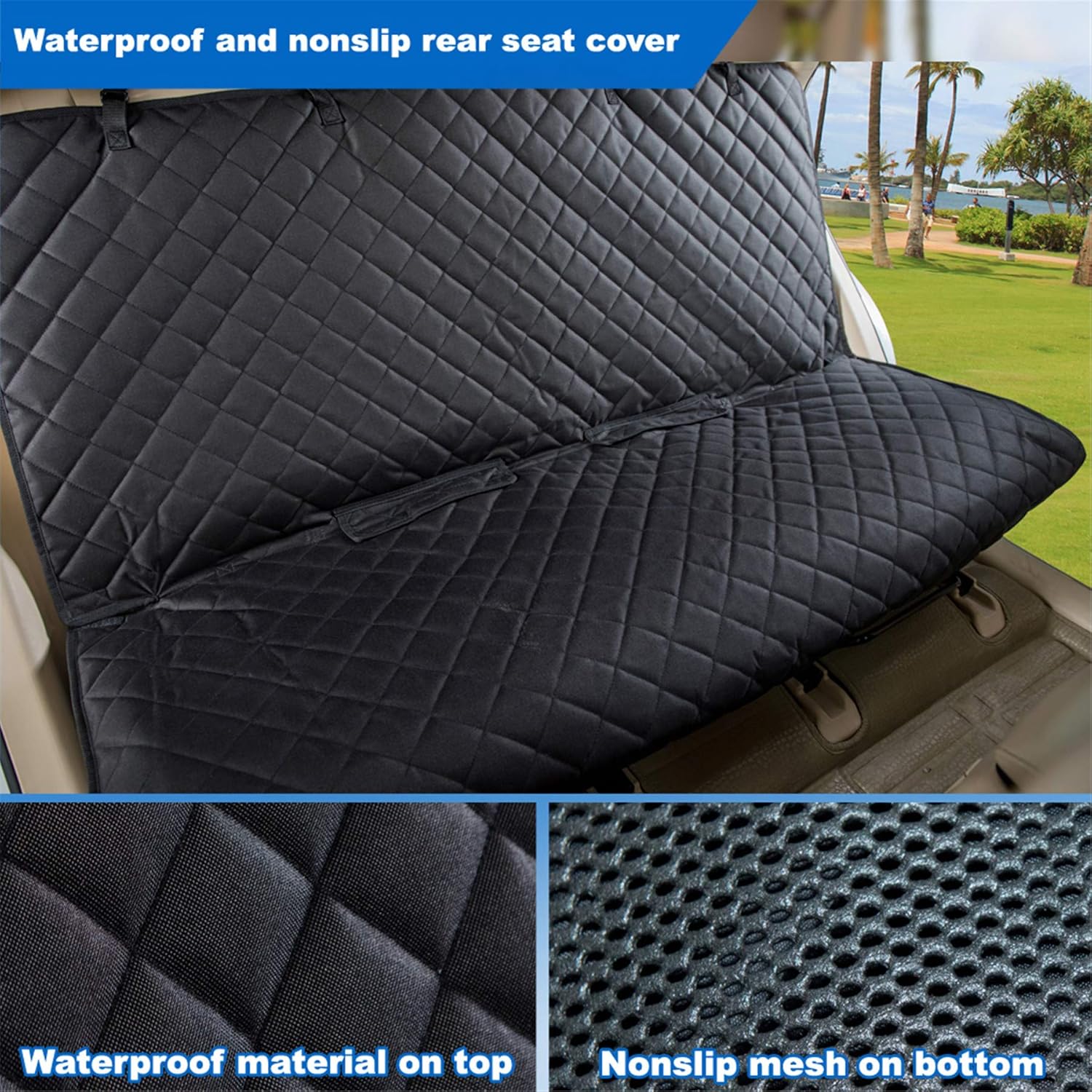 Heavy-Duty Waterproof Nonslip Pet Car Seat Cover Protector for Dogs - Universal Fit for Vehicles, Trucks & SUVs (Black)
