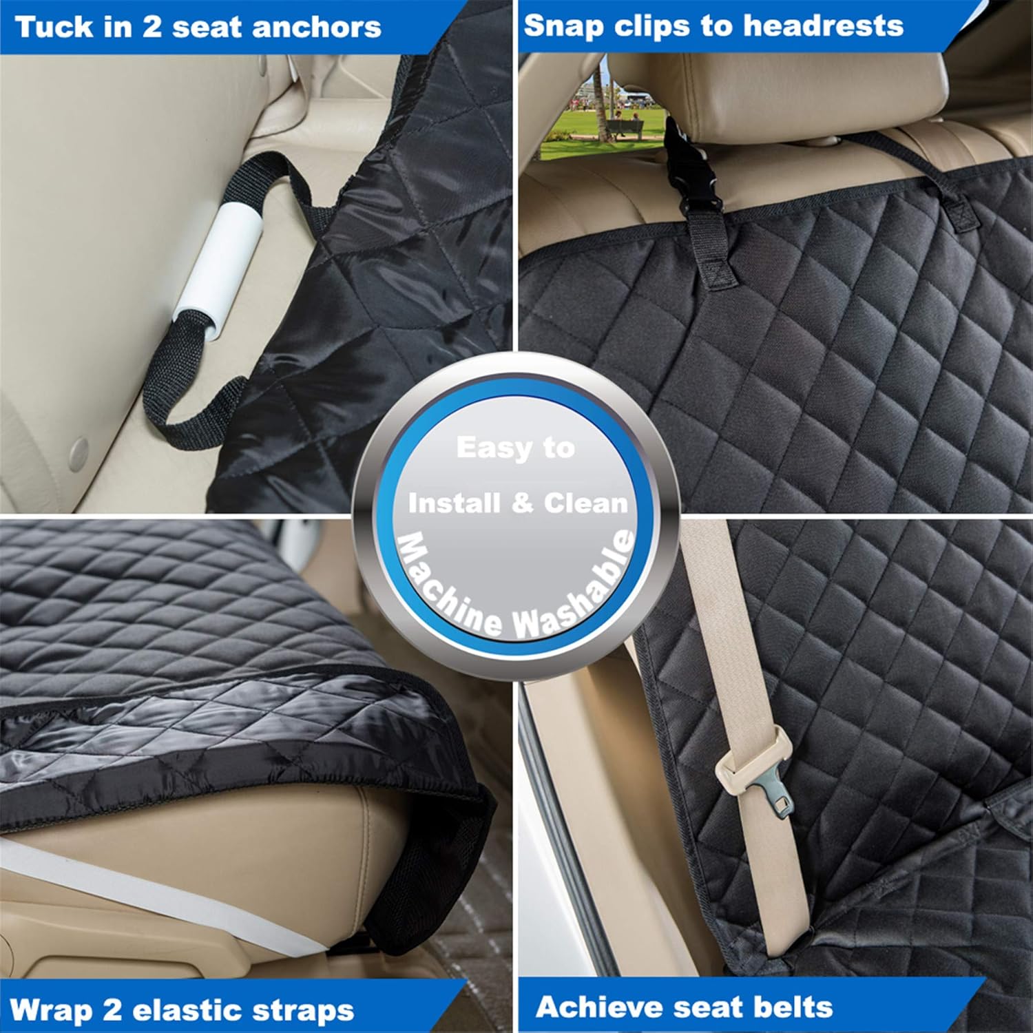 Heavy-Duty Waterproof Nonslip Pet Car Seat Cover Protector for Dogs - Universal Fit for Vehicles, Trucks & SUVs (Black)