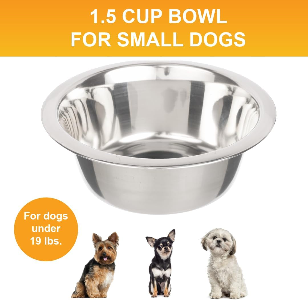 1.5 Cup (12 Oz.) Stainless Steel Dog Bowls, 1 Single Neater Feeder Replacement Bowl (Cat/Small Models), Dog Food Bowl or Water Bowls, Dishwasher Safe Metal Dish for Cats & Small Dogs