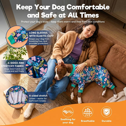 Onsie for Dog after Surgery Big Dogs, Big Dog Clothes, Post Surgery Onesie, Lightweight Fabric Pitbull Dog Pullover Pajamas, Puppy Pajamas, Pitbull Clothes, Blue Green M