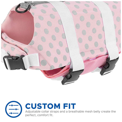 Dog Life Jacket - Keep Your Canine Safe with a Neoprene Life Vest - Designer Life Jackets - Perfect for Swimming and Boating - Pink/Silver Xx-Small