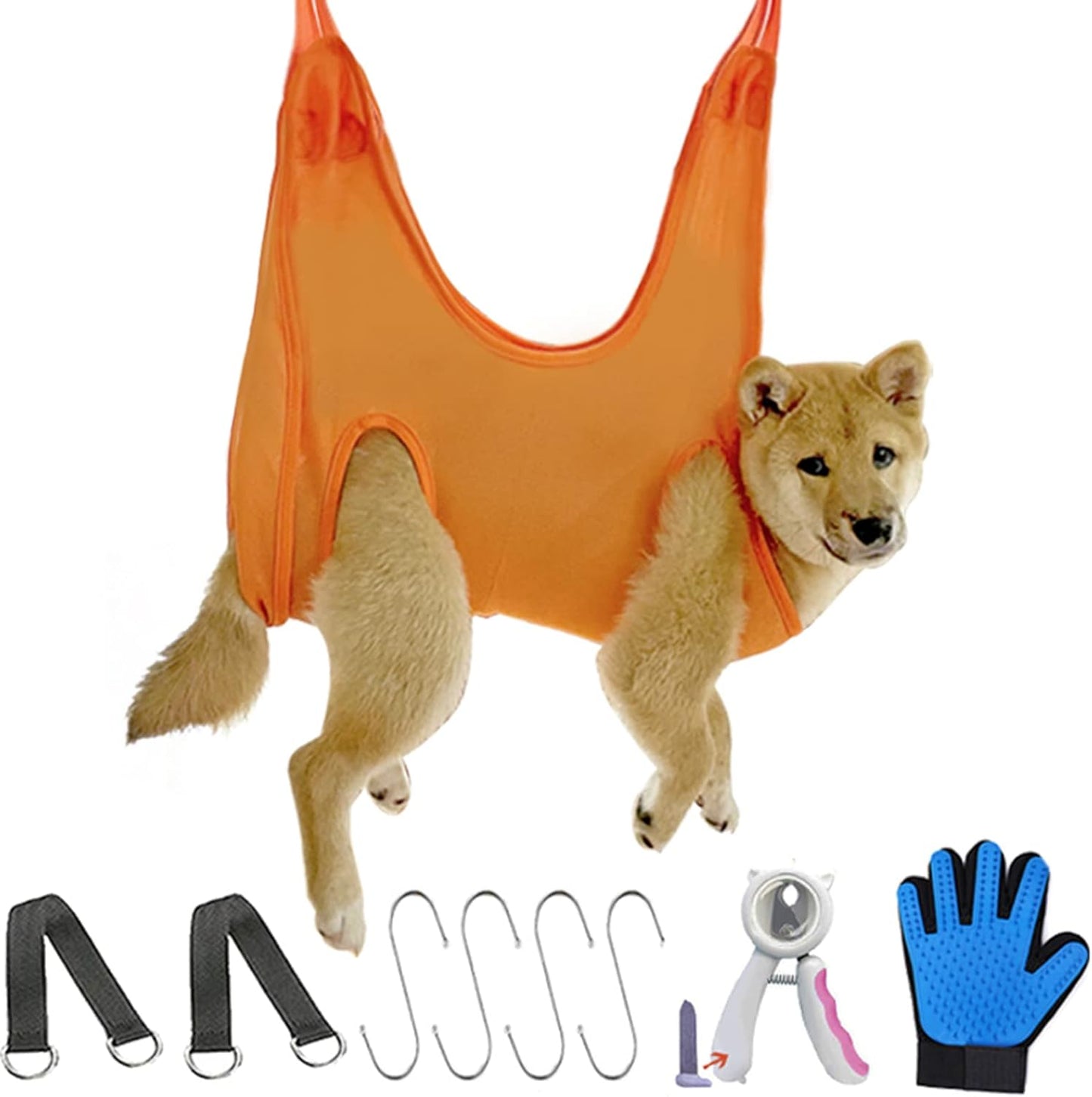 Pet Grooming Hammock with Anti-Splash Nail Clippers, Grooming Gloves,Dog Grooming Sling for Bathing Grooming and Nail Trimming-S (-Cwdc0001)