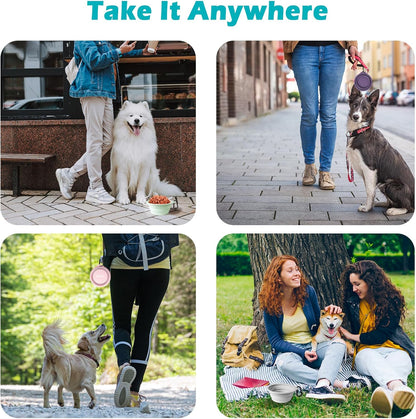 2-Pack Silicone Collapsible Dog Bowls, BPA Free Dishwasher Safe, Portable Foldable Expandable Travel Bowl, Food Water Feeding Cup Dish for Dogs Cats with 2 Carabiners (Army Green, Blue)