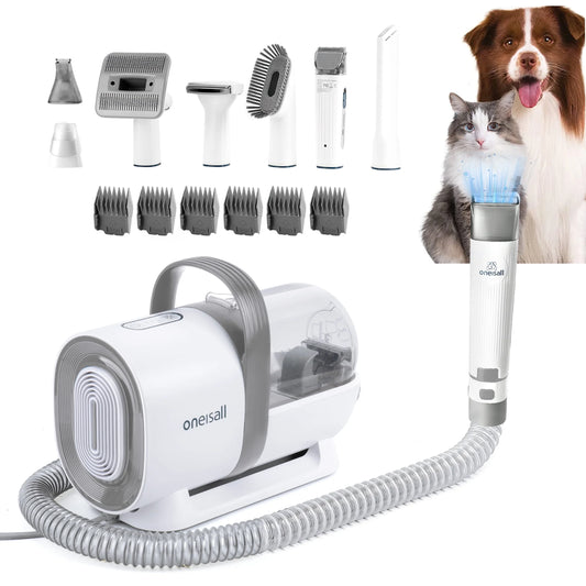 7 in 1 Dog Grooming Kit, Low Noise Pet Grooming Vacuum with 1.5 L Dust Cup, Dog Vacuum for Shedding Grooming, with 7 Professional Grooming Tools for Dogs Cats Pet Hair & Home Cleaning, Gray