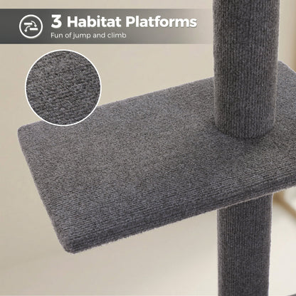 90-107" Floor to Ceiling Cat Tree Tower 4 Tier Tall Cat Climbing Posts Adjustable, Gray