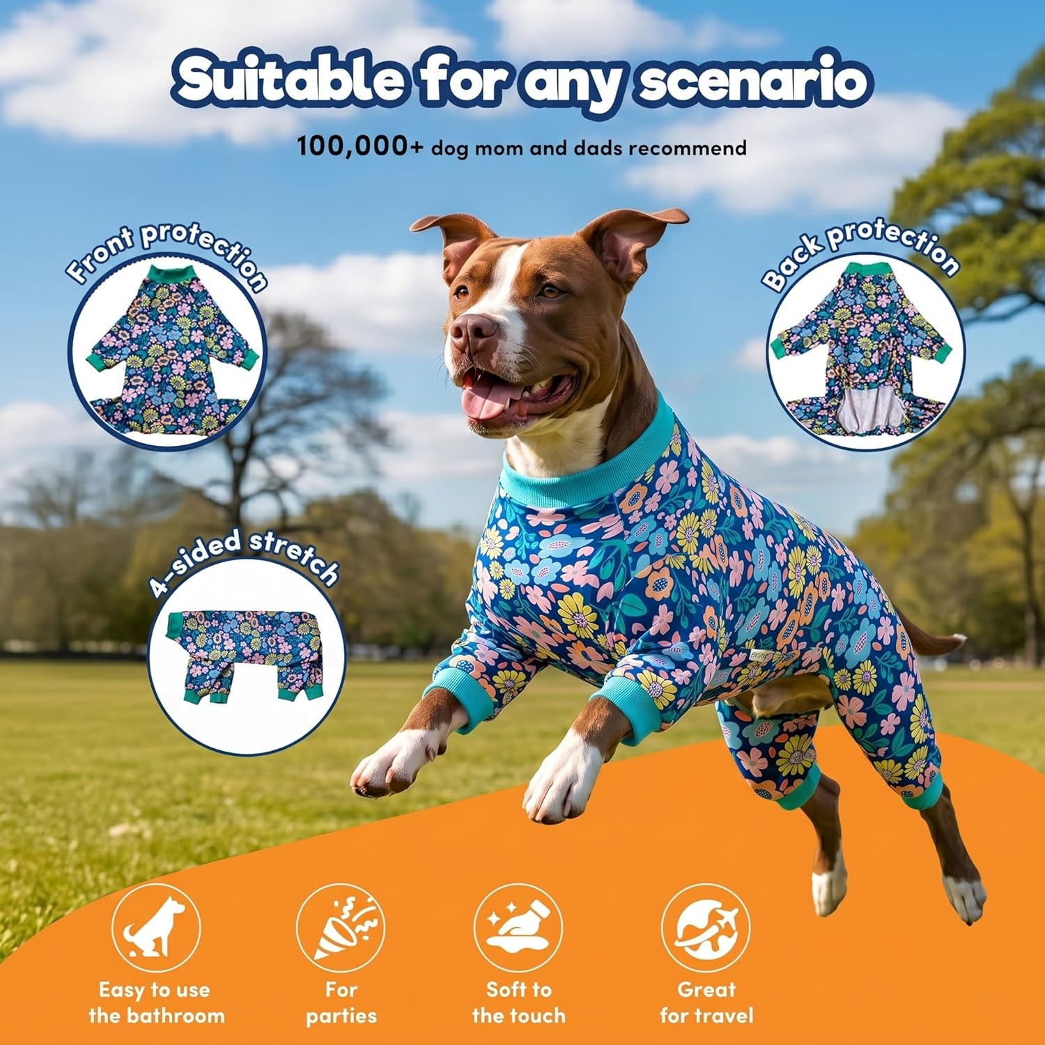 Onsie for Dog after Surgery Big Dogs, Big Dog Clothes, Post Surgery Onesie, Lightweight Fabric Pitbull Dog Pullover Pajamas, Puppy Pajamas, Pitbull Clothes, Blue Green M
