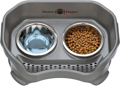 Neater Feeder Deluxe Mess Proof Dog Bowls Elevated for Small Dogs under 19 Lbs, Made in USA, No Spill Raised Dog Food Bowl Stand Feeding Station, Food and Water Bowl Set, Gunmetal