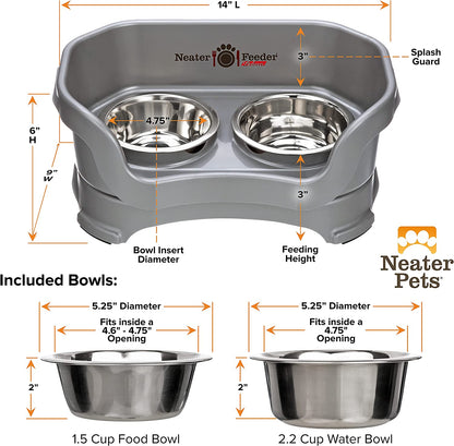 Neater Feeder Deluxe Mess Proof Dog Bowls Elevated for Small Dogs under 19 Lbs, Made in USA, No Spill Raised Dog Food Bowl Stand Feeding Station, Food and Water Bowl Set, Gunmetal